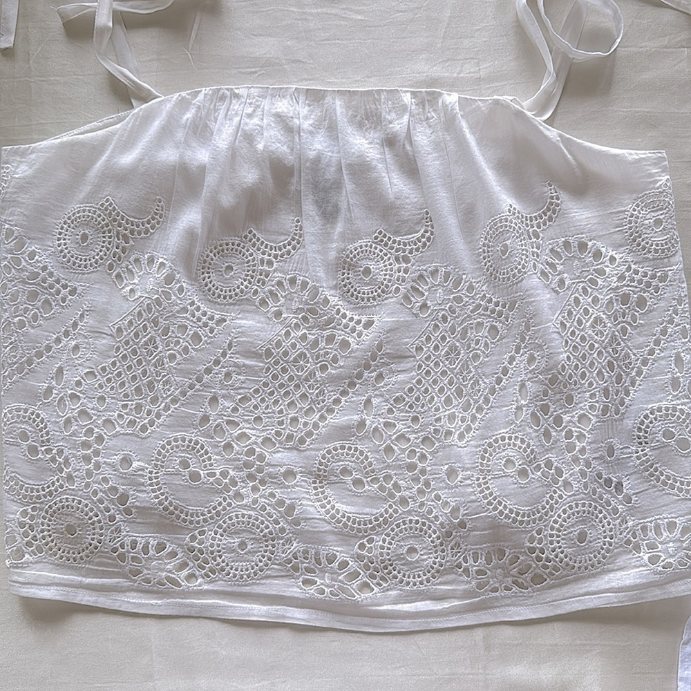 HD in Paris White Anthropologie Embroidery Lace Cami Top Cotton & Silk Ties LRG - Picture 6 of 13